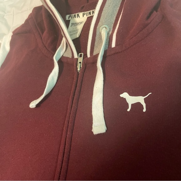 Victoria Secret Pink Sweatshirt Women Small Red Pullover Crewneck Full Zip Logo - Picture 4 of 8